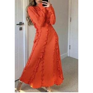 NWT. H&M‎ Studio Collection Orange Red Maxi Dress Bloggers favorite sz M